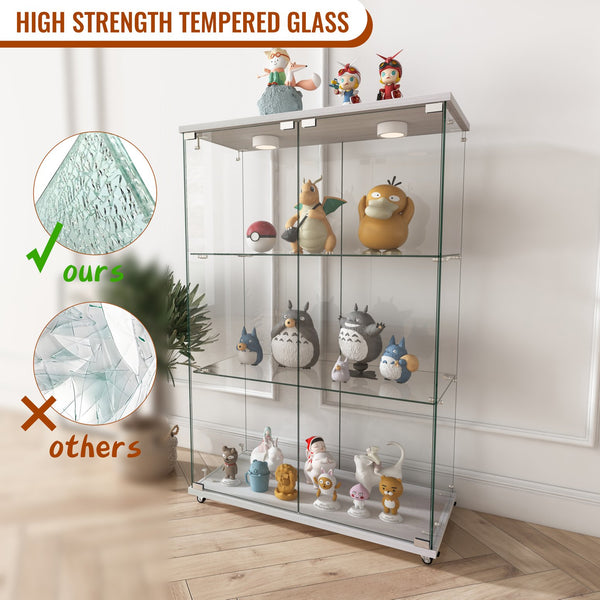 English Elm Modern Glass Display Cabinet With Led Lighting - Elegant 2-Door Showcase For Living Room & Bedroom W241P242928