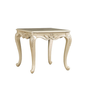 English Elm Traditional End Table With Elegant Curved Legs, Carved Design, And Chic Champagne Finish For Living Rooms B2741P361141-GIGA