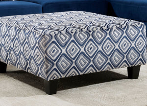 English Elm Modern Square Ottoman Navy Geometric Accent Pouf 41"x41"x20" Contemporary Upholstered Seat with Attached Wood Legs, Easy Assembly B2741P355199