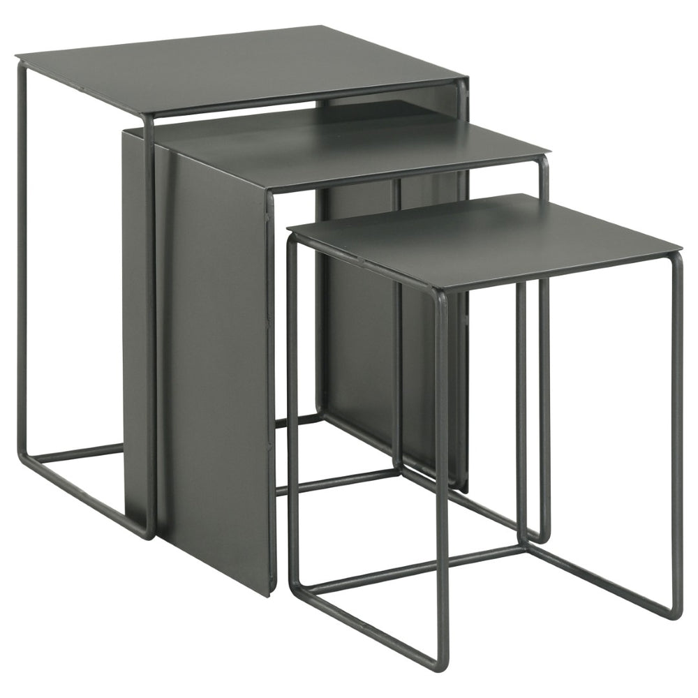 English Elm Vestal Iron Nesting Table Set of Three Powder Coated Grey Industrial Living Room Accent B062P441486