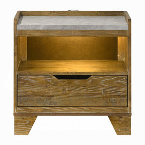 English Elm Transitional Aspen Brown Wood Nightstand with Led Shelf Usb Charging and Storage Drawer B2741P411507