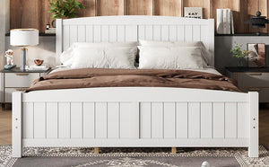 English Elm King Solid Wood Platform Bed with Slatted Support, Modern White Finish, No Box Spring Needed, Sturdy Design Light White W1580P374314