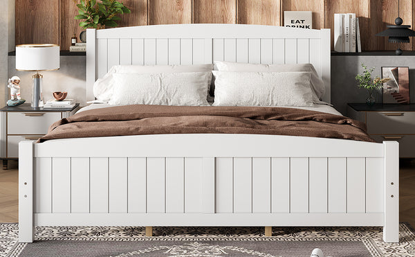English Elm King Solid Wood Platform Bed with Slatted Support, Modern White Finish, No Box Spring Needed, Sturdy Design Light White W1580P374314