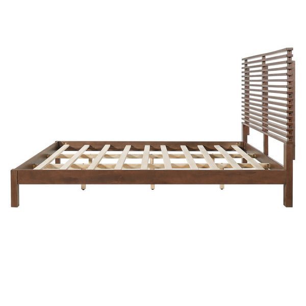 English Elm Premium Solid Wood King Platform Bed Warm Toned Slat Headboard Modern Bedroom Frame Walnut N770PK367005D