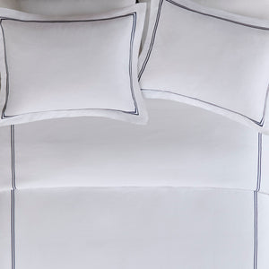 JLA Home Madison Park Signature - 100% Cotton sateen duvet cover set with 500TC, embroidered border, OEKO-TEX safety, hotel-soft luxury White/Navy MPS12-511