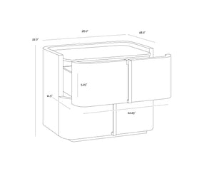 Sunpan Jamille Nightstand - Contemporary Cream Faux Leather Design with Oak Veneer Top and Brass Base Small - 26W x 18D x 22H