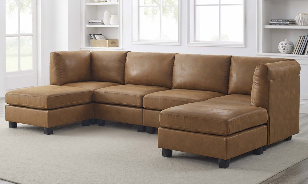 English Elm Faux Leather Modular Sectional Sofa Flexible Pu Upholstered Living Room Seating B2748S00045
