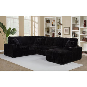 English Elm Thurston Corduroy Sectional Sofa with Hidden Chaise Storage and Pop-up Sleeper Black B062S01484