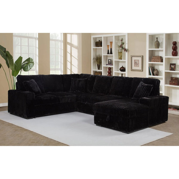 English Elm Thurston Corduroy Sectional Sofa with Hidden Chaise Storage and Pop-up Sleeper Black B062S01484
