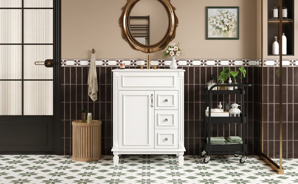 English Elm 24" Bathroom Vanity With Elegant Ceramic Sink, Stylish Storage, And Timeless French Design For Small Spaces N710P318989K