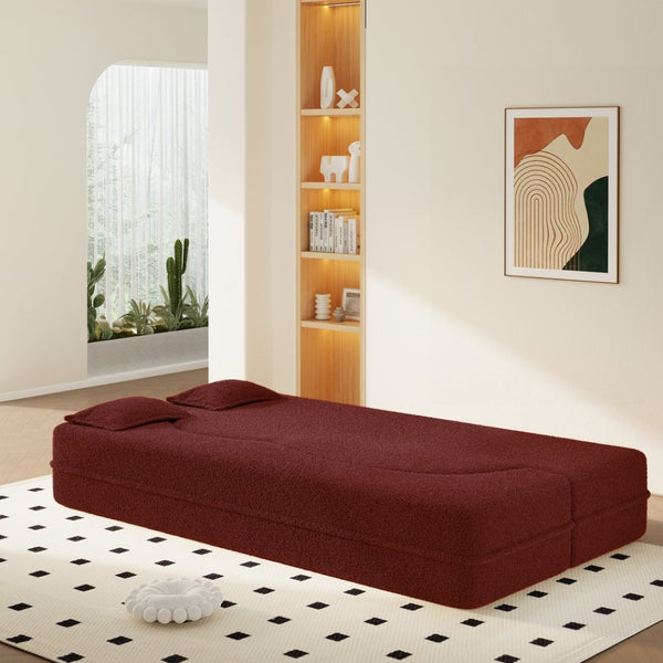 English Elm Modern Corduroy Floor Sofa Foldable Twin Sleeper Foam Filled for Dorms and Playrooms Burgundy W1885P446604
