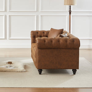 English Elm Fx Chesterfield Sofa Button Tufted Tech Fabric Nail Head Arms Living Room Seat Brown W1926S00108