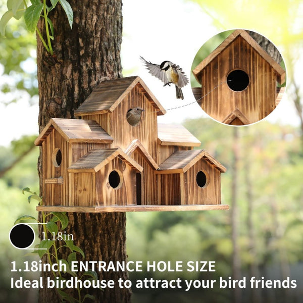 English Elm Handmade Cedar Wood Multi-room Birdhouse with Waterproof Finish for Outdoor Gardens W2181P488007