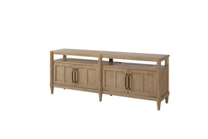 English Elm 72" Entertainment Console Sand Finish - Solid Wood + MDF, Power Ready, 4 Cabinets, Transitional Design B2699P226094