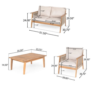 English Elm Christopher Knight Home® - Outdoor 4-Piece Acacia Wood Sectional Sofa Set With Durable Rope Accents And Water-Repellent Cushions N757S438679B