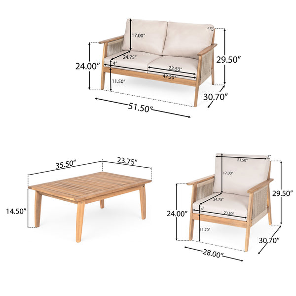 English Elm Christopher Knight Home® - Outdoor 4-Piece Acacia Wood Sectional Sofa Set With Durable Rope Accents And Water-Repellent Cushions N757S438679B