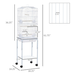 English Elm Pawhut Flight Cage for Small Birds with Rolling Stand and Storage Basket in White W2225P229593