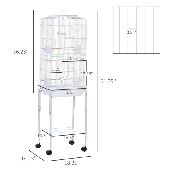 English Elm Pawhut Flight Cage for Small Birds with Rolling Stand and Storage Basket in White W2225P229593
