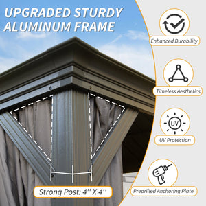 English Elm 10' X 14' Hardtop Gazebo, Durable Metal Canopy With Drainage, Curtains & Netting For Outdoor Comfort W1859S00137