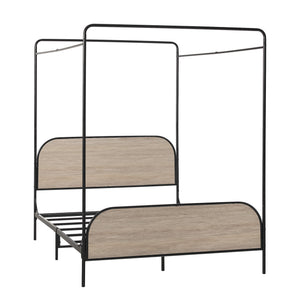 English Elm Walker Edison - Modern Metal and Wood Canopy Queen Bedframe Smoked Oak — Powder-Coated Steel, Wood Headboard, No Box Spring Needed B185P169243