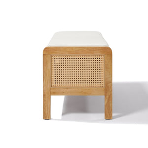 English Elm Upholstered Storage Bench with Pe Rattan Panels Oak Rubberwood Legs Boho Accent N757P257636I