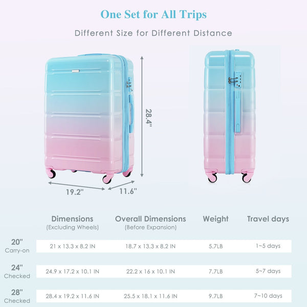 English Elm Luggage 3 Piece Hard Shell Abs Pc Set with Usb Port and Spinner Wheels Travel Ready N726P264892A