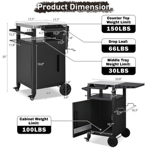 English Elm K&k Outdoor Grill Cart Stainless Steel Prep Station with Storage and Drop Leaf N707P379798B
