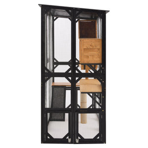 English Elm Outdoor Fir Wood Window Catio Enclosure with Four Climbing Platforms for Cats Black,Brown N719P418377D