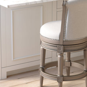 English Elm 26in. Wood High-back Swivel Barstool Farmhouse Style Nailhead Upholstered Kitchen Seat Gray B2751P436432