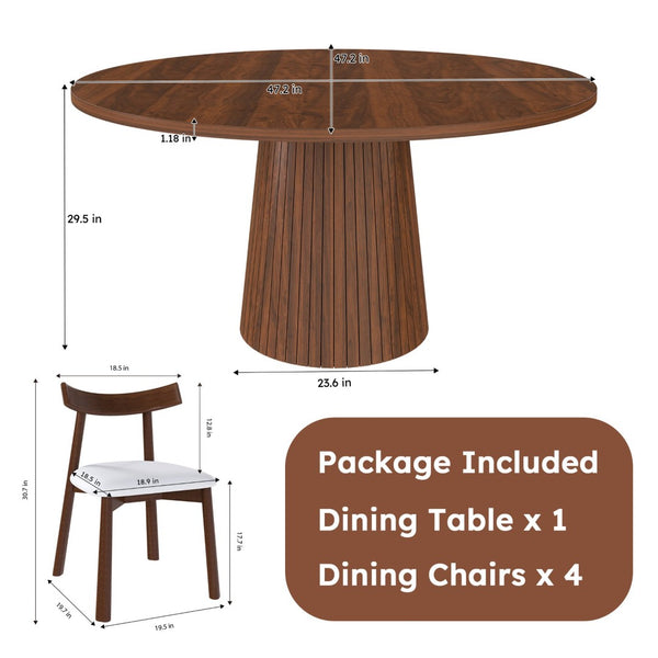 English Elm Retractable Rock Slab Dining Set with Leather Wrapped Base for Compact Apartments Walnut W2700S00126