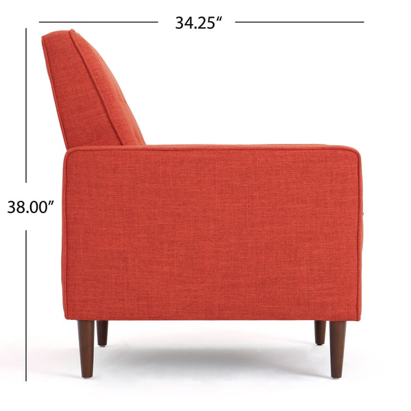 English Elm Christopher Knight Home® - Fabric Recliner Chair Mid-Century Modern Pushback Single Sofa with Tufted Cushion, Birch Legs, Cozy Comfort Orange 60741.00MORG