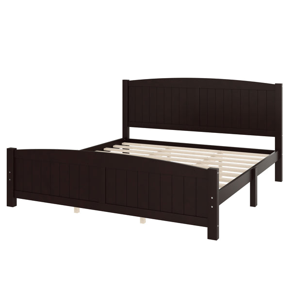 English Elm King Solid Wood Platform Bed with Slatted Support, Modern White Finish, No Box Spring Needed, Sturdy Design Espresso W1580P374317