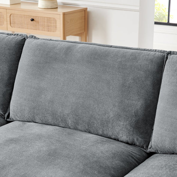 English Elm Modern Sectional Convertible Sofa with Ottoman, Oversized L-Shaped 4-Seater Towel Fabric Comfort Grey W1413S00079