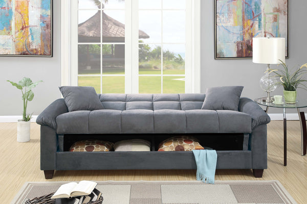 English Elm Modern Adjustable Sofa with USB Port, Gray Microfiber Futon w/ Hidden Storage, Tufted Cube Design B011P381505