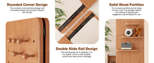 English Elm 47.6 Inch Rubberwood Wall Mirror with Sliding Panel Storage for Bedroom or Entryway W2987P438124