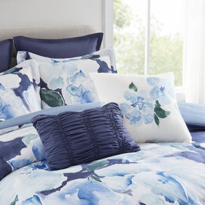English Elm 7-piece Cal King Cotton Printed Comforter Set with Embroidered Decorative Pillows Blue Multi B035P482994
