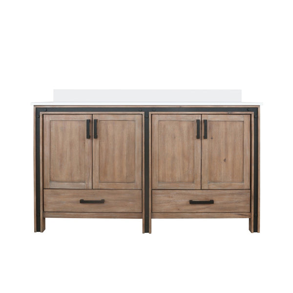 English Elm Rustic Barnwood Double Bath Vanity 60" W X 22" D With Durable White Quartz Top & Ample Storage B2731P260625-GIGA