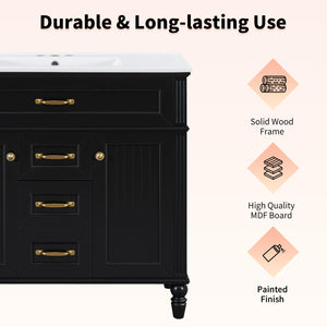 English Elm 36 Inch Bathroom Vanity with Ceramic Sink, Durable MDF & Solid Wood Frame, Soft-Close Doors, Luxe Handles, Ample Organized Storage, Modern Freestanding Design Black N725P314034B