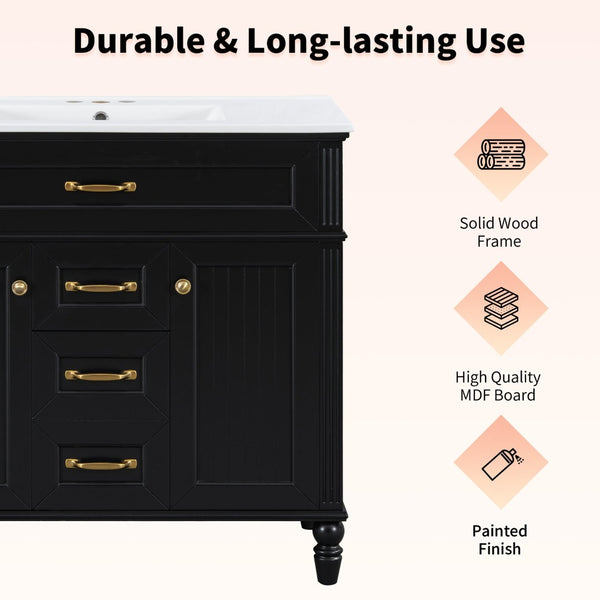 English Elm 36" Freestanding Single Sink Bathroom Vanity Rubberwood Cabinet with Matching Mirror Black N725S314034B