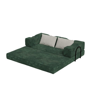 English Elm 80" Chenille Folding Floor Sofa Converts to King Sleeper with Modular Repositionable Arms Green W1885P204178