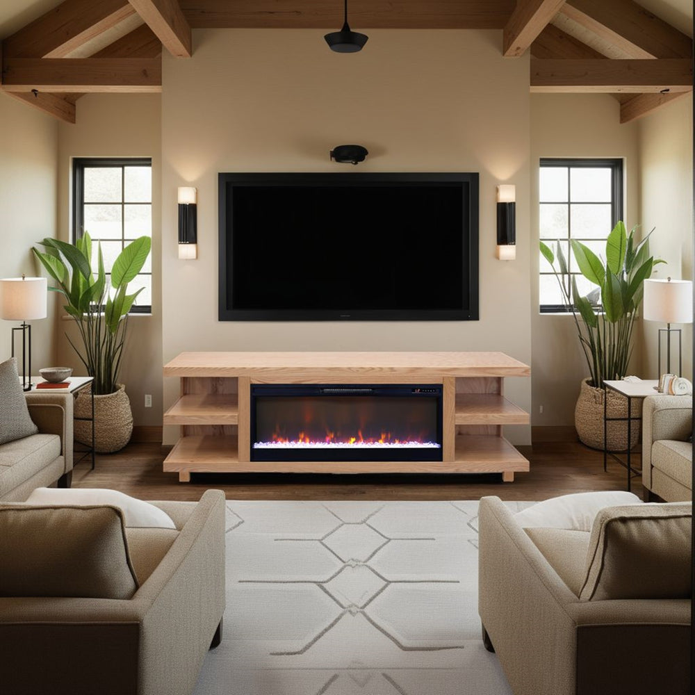 English Elm Laurel Canyon 82" Fireplace Tv Stand For Tvs Up To 90" - Rustic Oak, Electric Fireplace, Easy Setup B108P292279