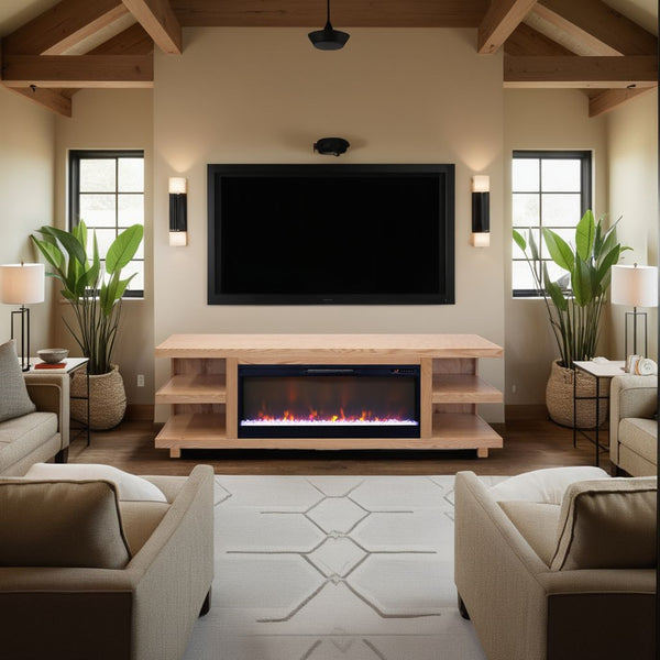 English Elm Laurel Canyon 82" Fireplace Tv Stand For Tvs Up To 90" - Rustic Oak, Electric Fireplace, Easy Setup B108P292279