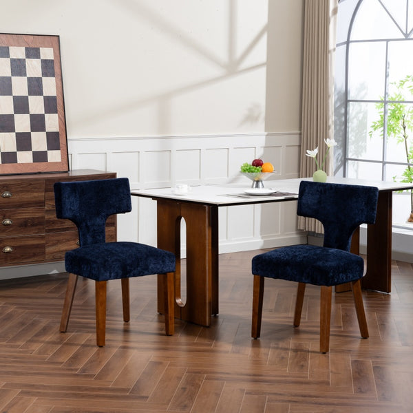 English Elm Mid Mid Century Modern Dining Chairs Set of 2 Upholstered Linen Accent Chairs with Solid Wood Frame, Ergonomic Support and Nailhead Trim Blue W794P335668