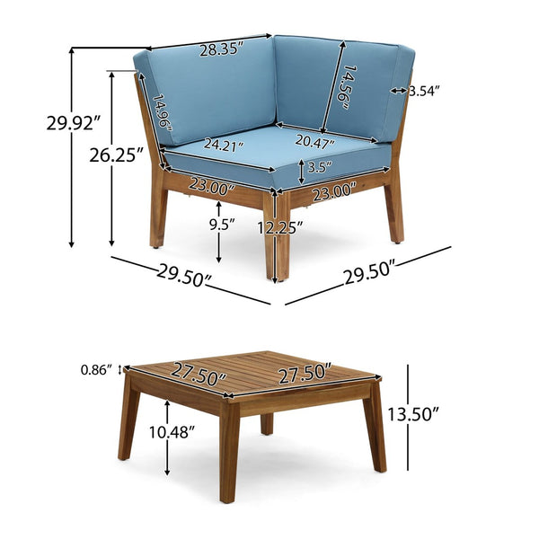 English Elm Grenada Outdoor Modular Sectional Solid Acacia Wood Slatted Patio Sofa Set Blue 63887-66388.00-63699.00BLU