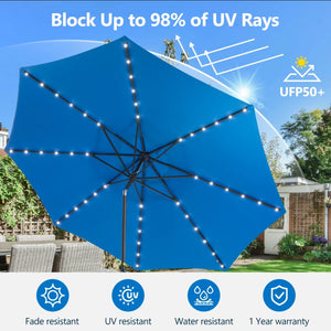 English Elm 11 Foot Solar Led Patio Umbrella Uv Resistant Polyester Canopy with Crank and Tilt B082P454991
