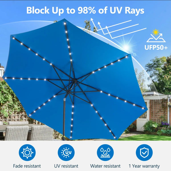English Elm 11 Foot Solar Led Patio Umbrella Uv Resistant Polyester Canopy with Crank and Tilt B082P454991