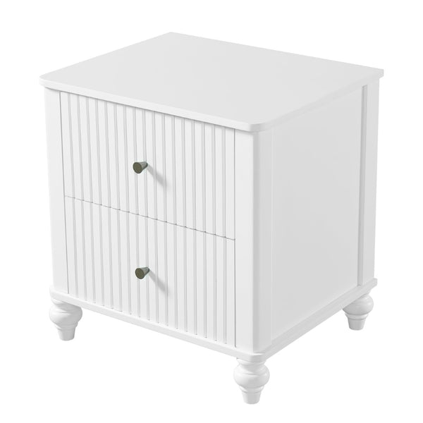 English Elm 23" Two Drawer Nightstand White Pine Wood Vertical Slat Modern Bedside Table N770P389799K