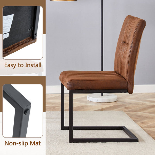 English Elm 4 Ergonomic Brown Dining Chairs with Breathable Fabric, Sponge Comfort & Sturdy Black Metal Legs W1151P266890