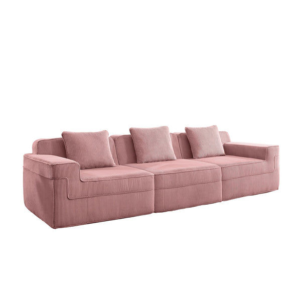 English Elm Modular 3-Seat Boneless Sofa - Cloud-Like Comfort, Soft Pink Corduroy, Modern Design With Pillows W3041S00338