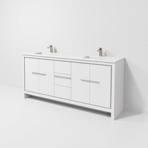 English Elm White Double Bath Vanity With White Quartz Top, Gun Metal Faucet, And Ample Storage Space, 72" Wide B2731P259521-GIGA